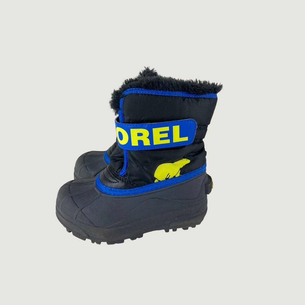 Sorel Snow Boots Litlle boy Sz 10 Black Blue Waterproof Insulated School Play